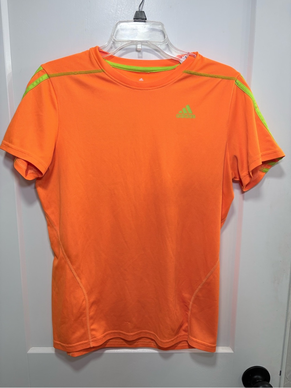 adidas Bright Orange Short-Sleeve Performance Tee with Lime Accents